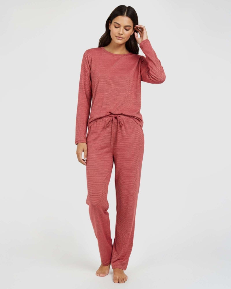 REALESSENTIALS Real Essentials 2 Pack: Women's Comfy Pajama Sets - Short & Long Sleeve Ladies Loungewear Sleepwear PJs (Set B Blue & Burgundy, Medium) - Image 2
